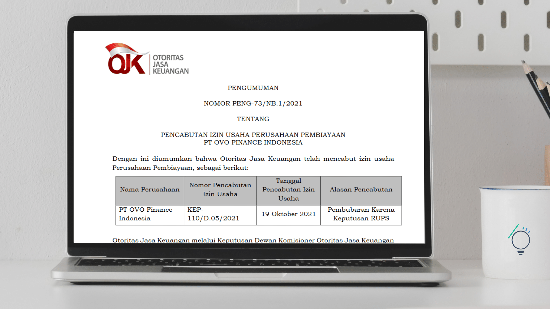OJK Cabut Izin Usaha Perusahaan OVO Finance Indonesia