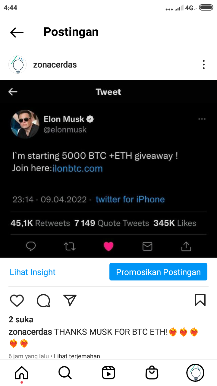 Hacker Instagram Postingan Elon Musk kembali marak, Akun Official Zona Cerdas Ikut Jadi Korban